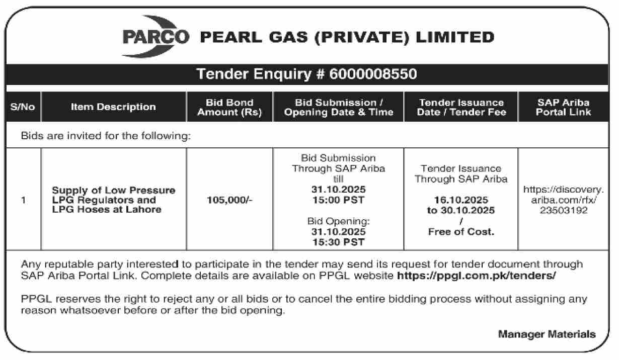 Parco Tender Notice